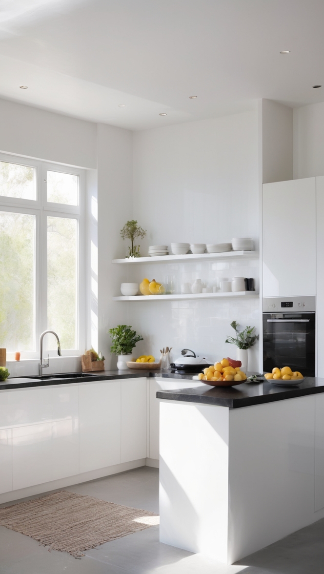 black kitchen cabinets, white kitchen countertops, modern black and white kitchen, white kitchen backsplash, black and white kitchen designs