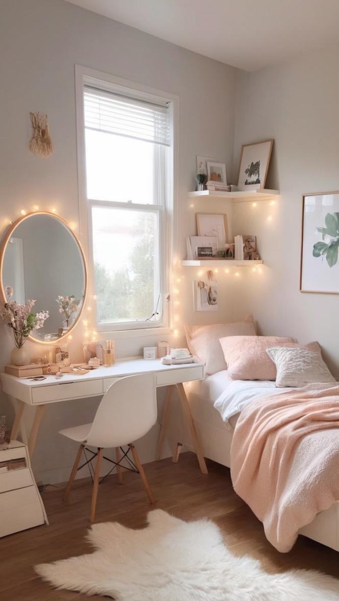 vanity table, makeup station, luxury bedroom decor, elegant vanity room, vintage makeup vanity