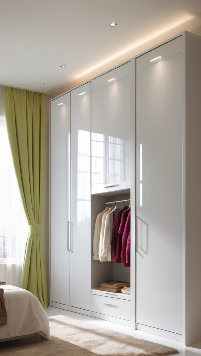 acrylic wardrobe, modern wardrobe design, custom acrylic furniture, luxury bedroom storage, high gloss closet