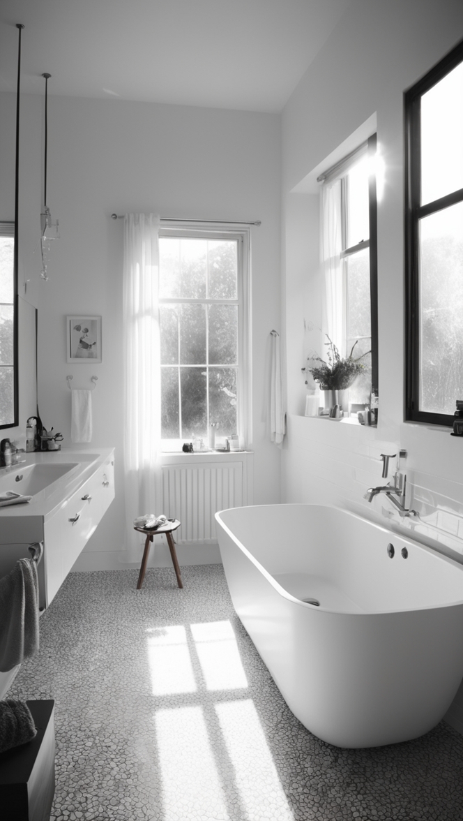 Some creative ways I can decorate my bathroom black and white? ?