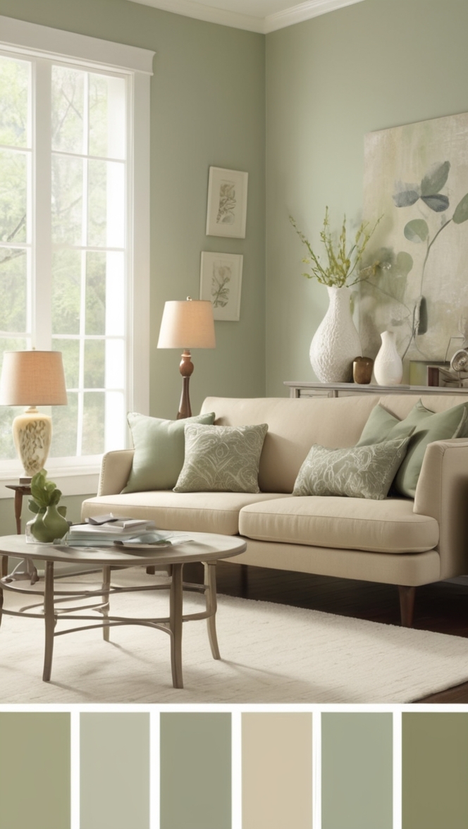 beige living room decor, sage green living room ideas, neutral color living room design, rustic living room decor, earth tone living room palette