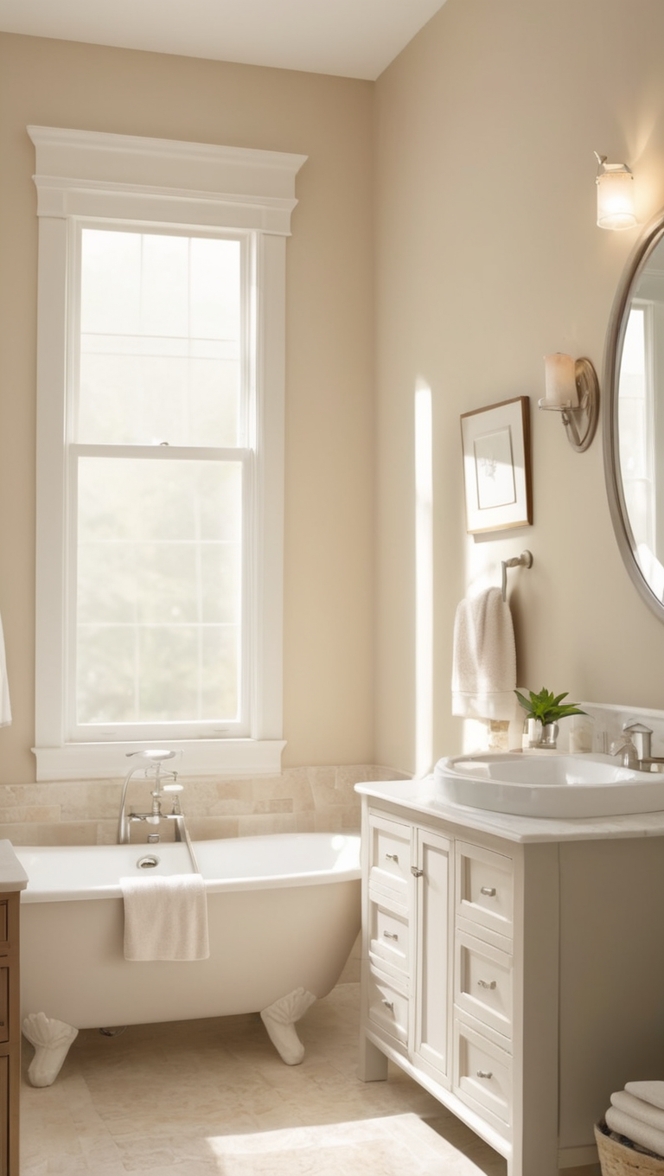 beige tile flooring, white marble countertops, bathroom design ideas, luxury bathroom renovation, elegant bathroom decor