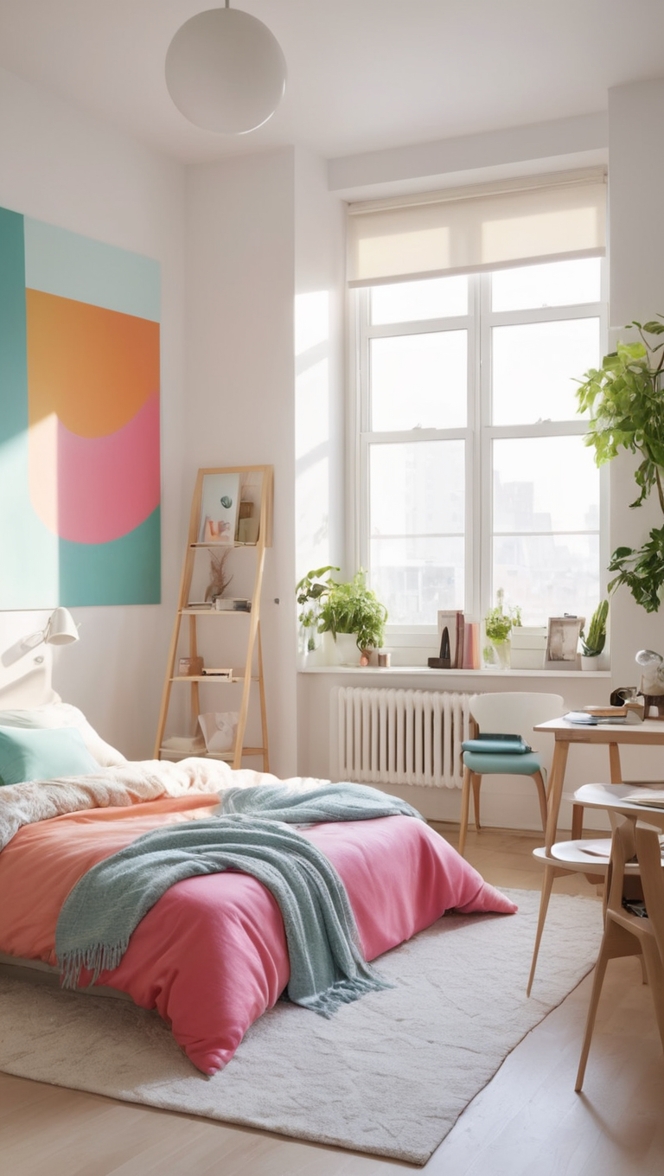 What do you think about designing a colorful minimalist bedroom? ?