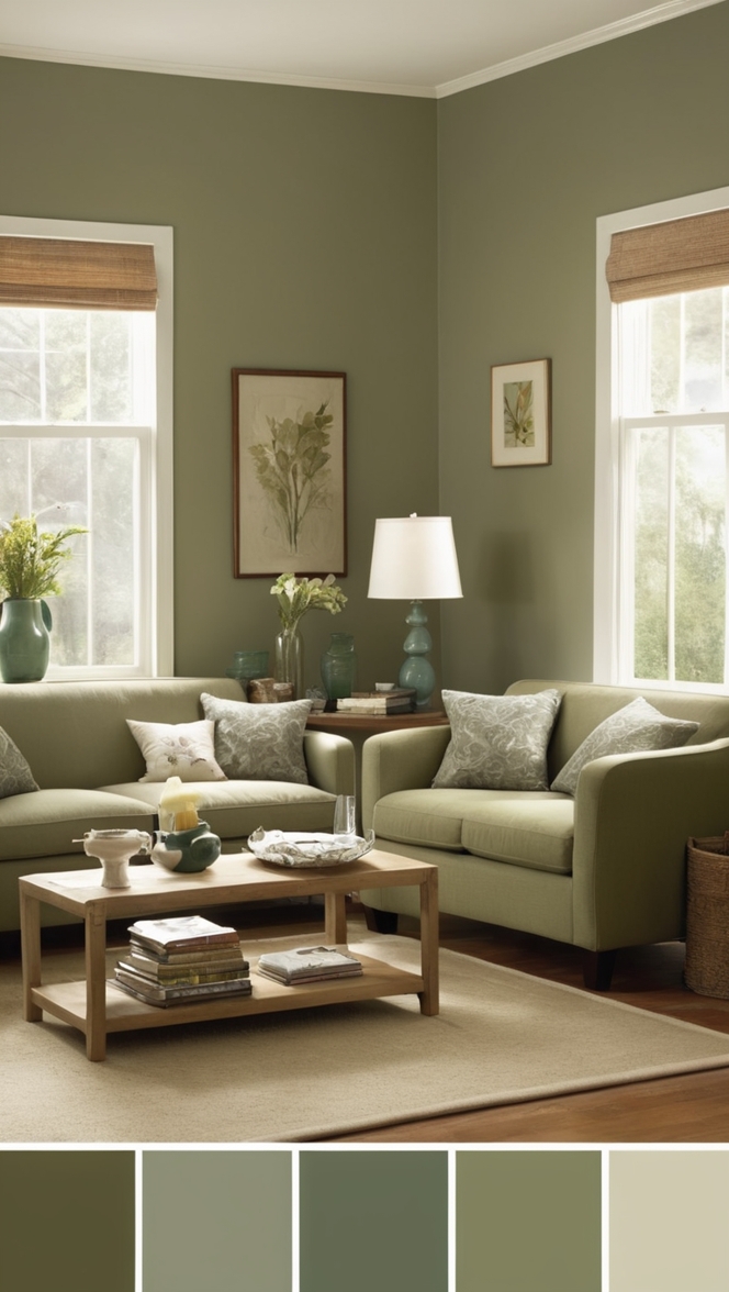 How can I incorporate a dark sage green living room in my home? ?
