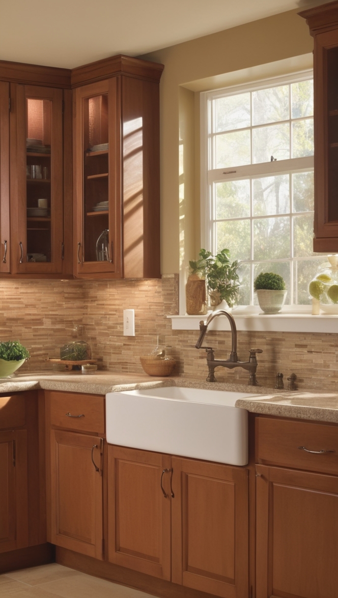 Some trendy kitchen backsplash ideas for brown cabinets ?