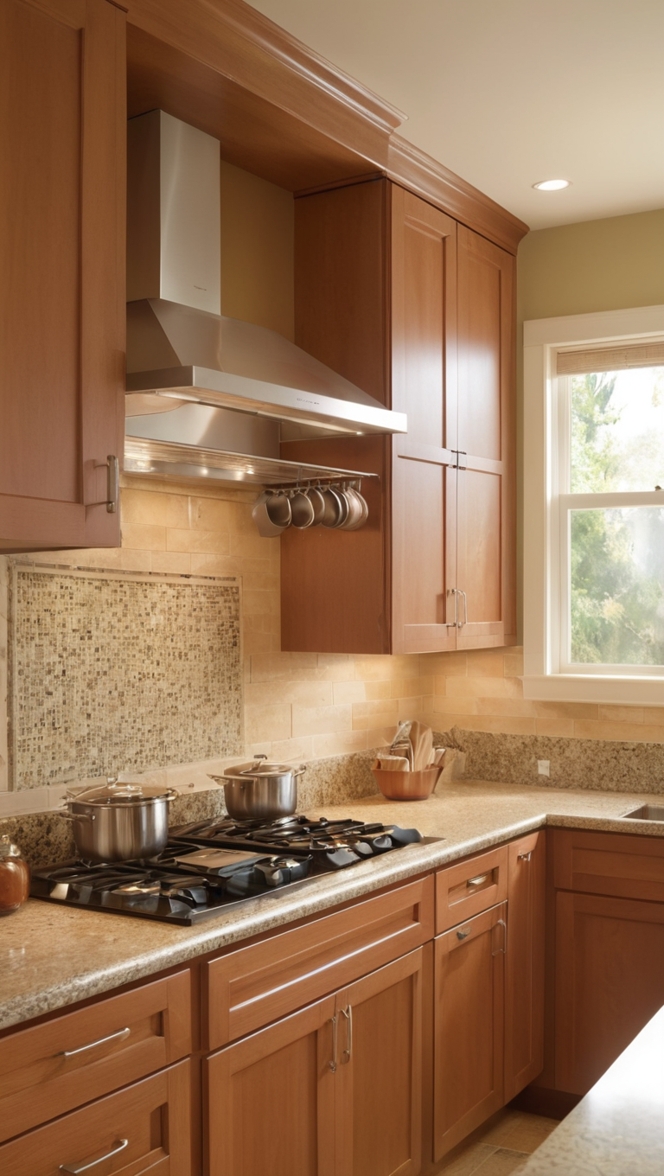 Some unique kitchen backsplash ideas for wood cabinets ?