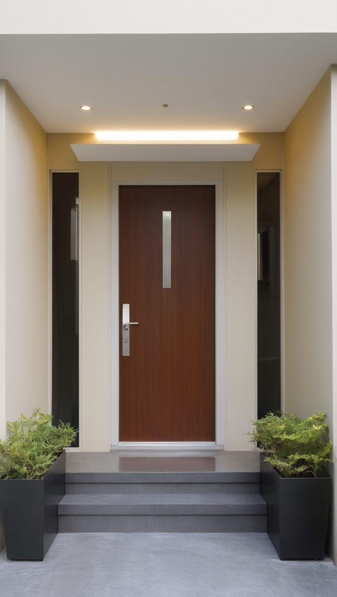 What are the key features of the main entrance safety door design? ?
