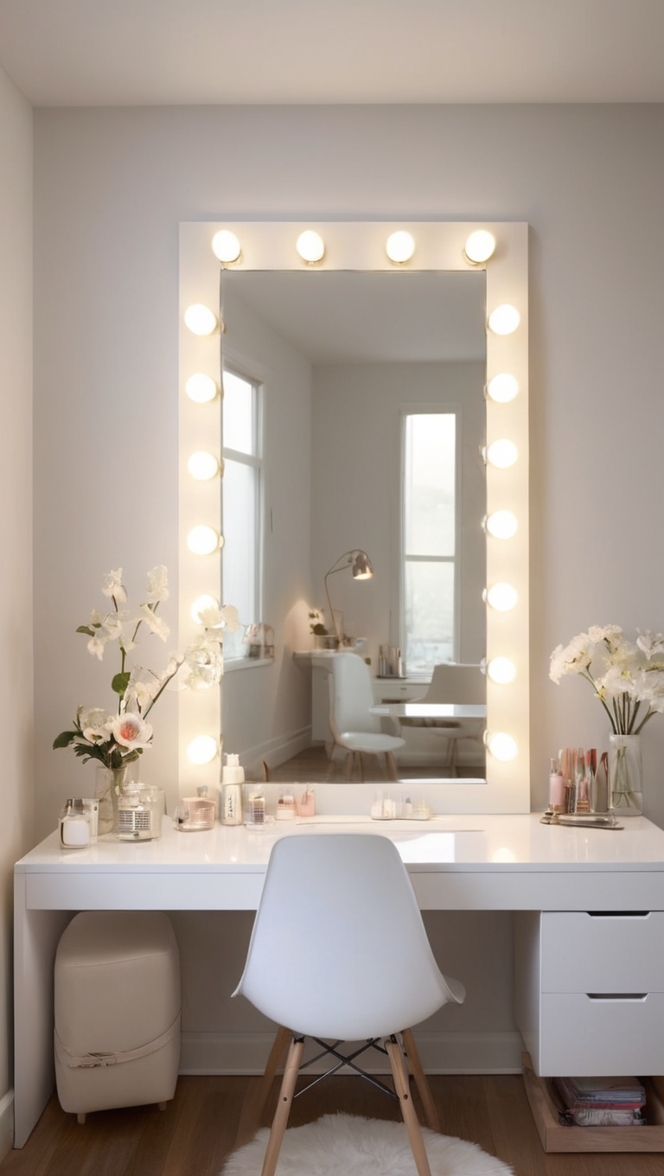 modern vanity table, small vanity set, white makeup vanity, mirrored vanity desk, makeup vanity with lights