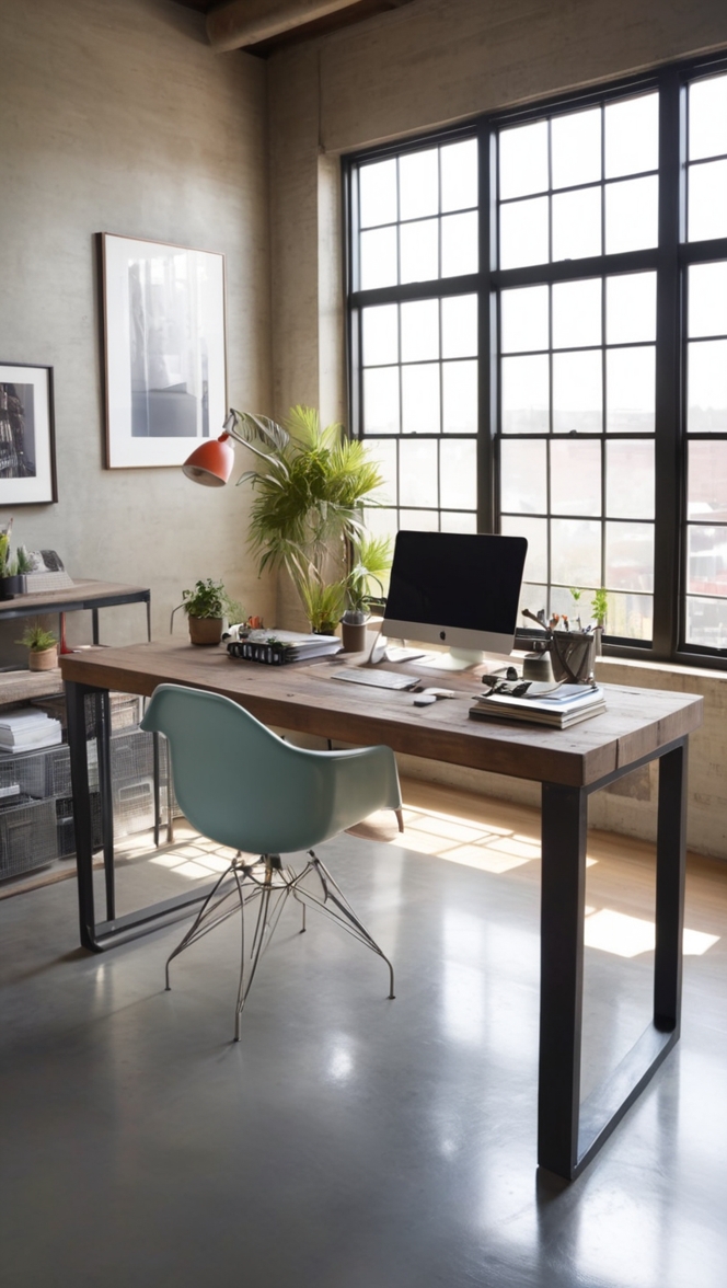 modern industrial office furniture, industrial style office desk, industrial home office decor, contemporary industrial office, rustic industrial office design
