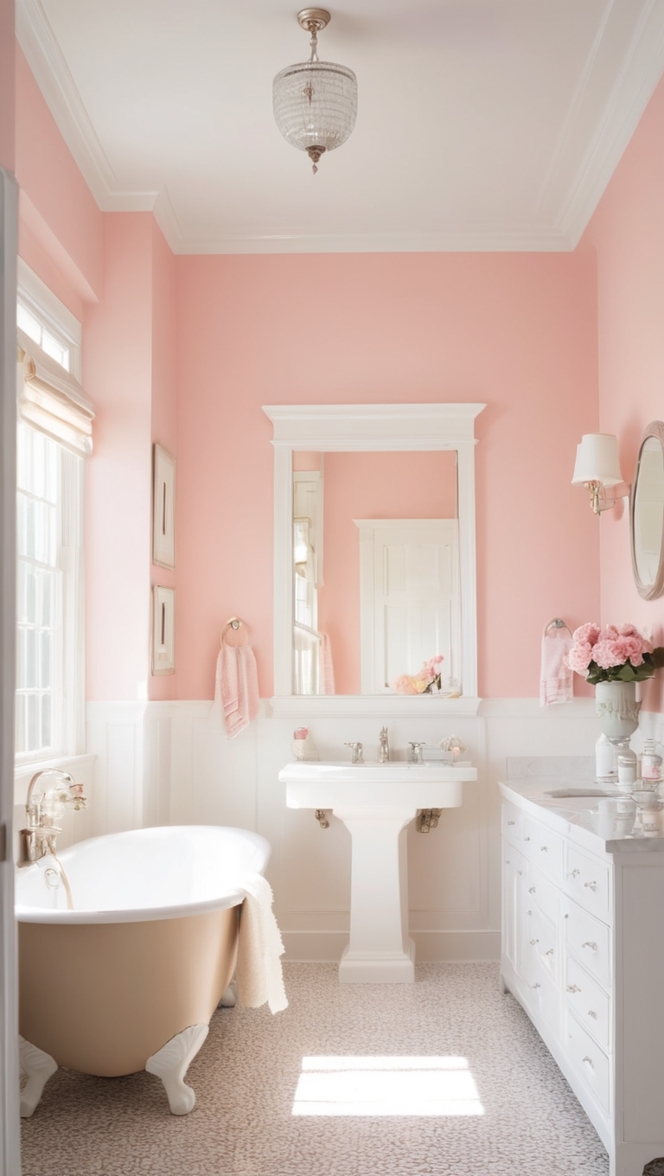 pink bathroom decor, white bathroom accessories, pink bathroom ideas, white bathroom design, pink and white bathroom decor