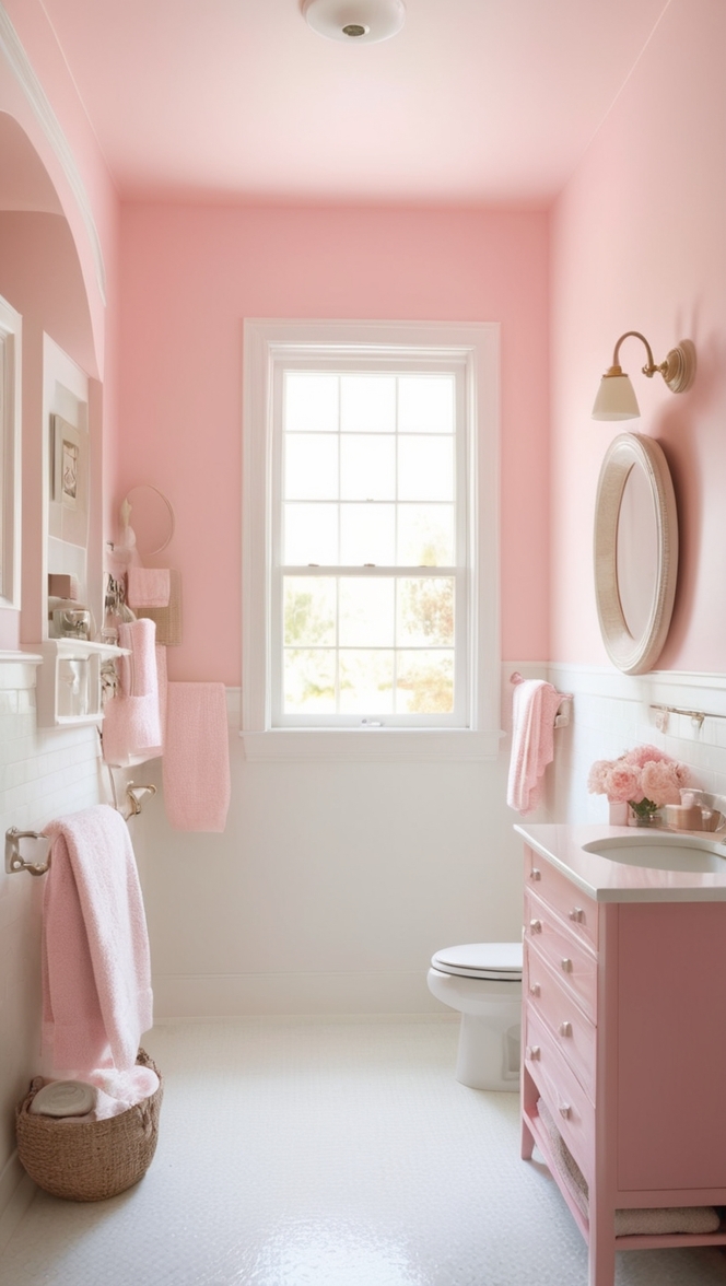 pink bathroom decor, pink bathroom tiles, pink bathroom accessories, pink bathroom rugs, pink bathroom curtains