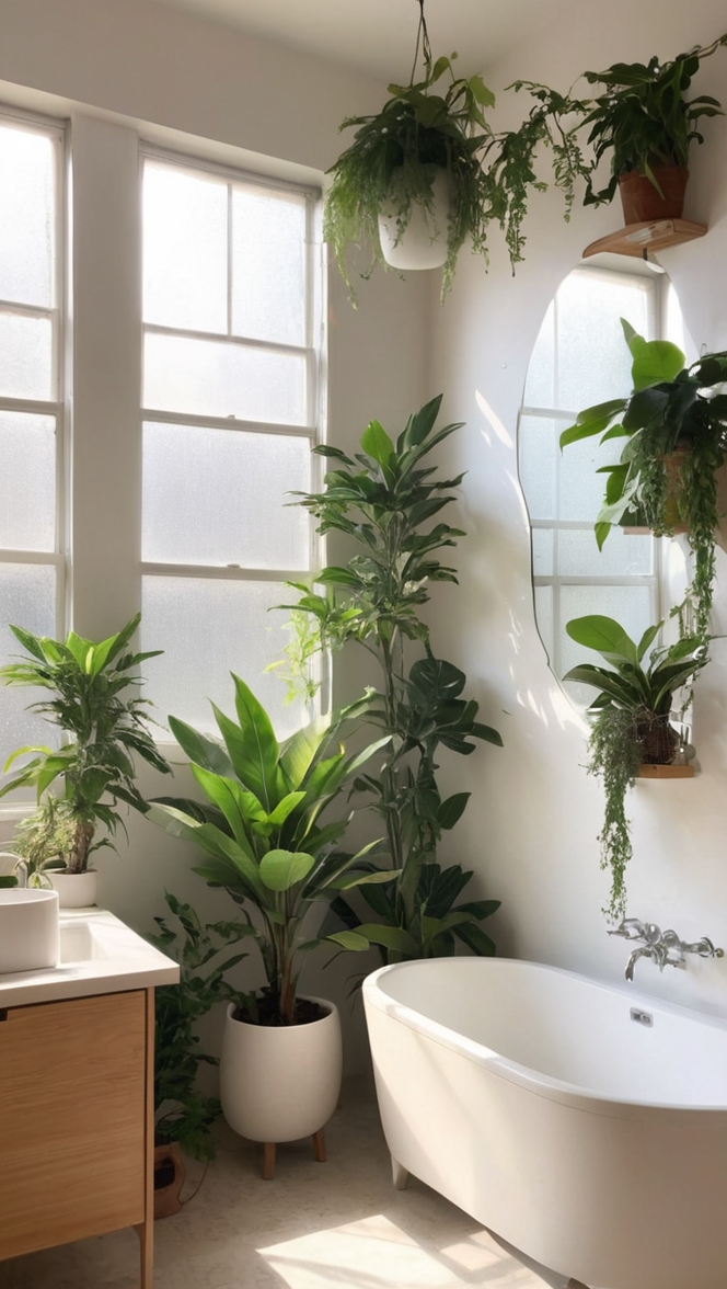 How can I incorporate a plant bathroom aesthetic into my home décor? ?