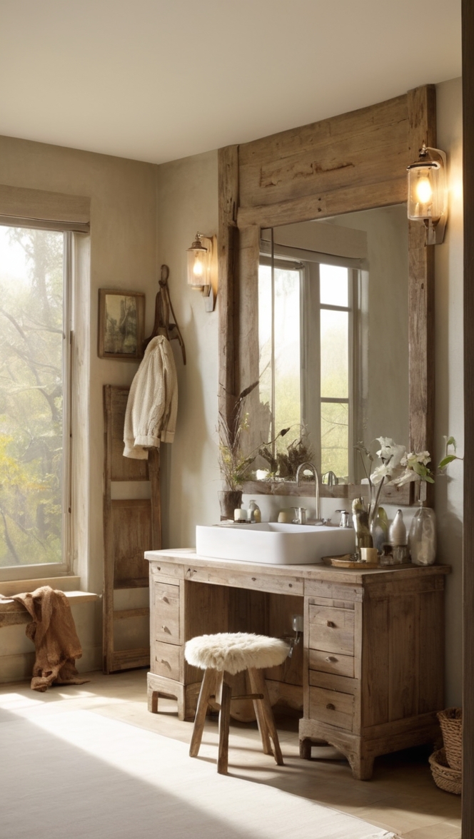 rustic vanity table, country chic vanity, farmhouse style vanity, rustic makeup vanity, antique bathroom vanity