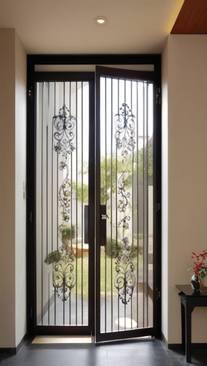 How can I enhance the security of my home with a stylish safety door design entrance grill? ?