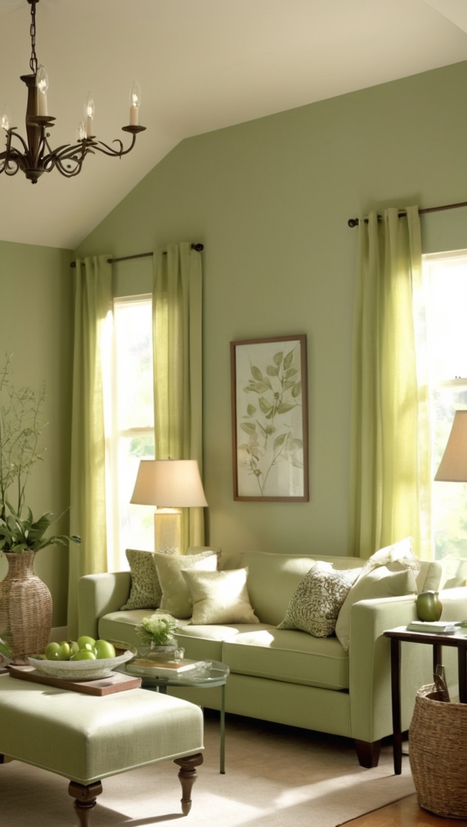 How can I incorporate sage green accents in my living room? ?