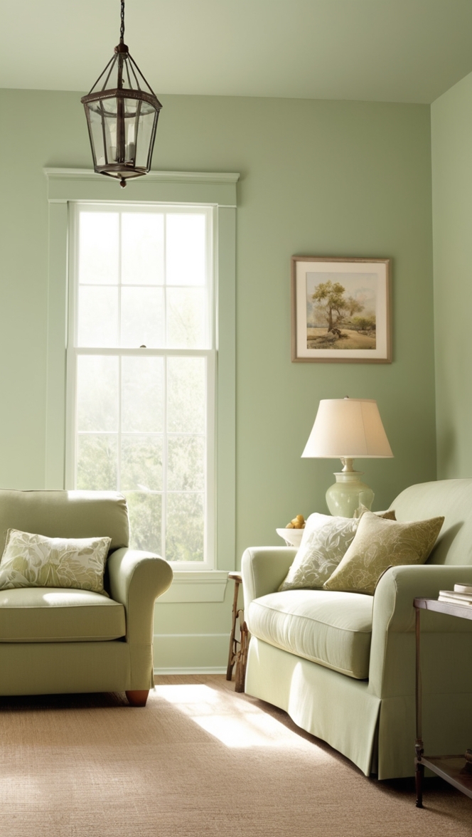 sage green living room decor, sage green furniture, sage green home accessories, sage green interior design, sage green wall paint