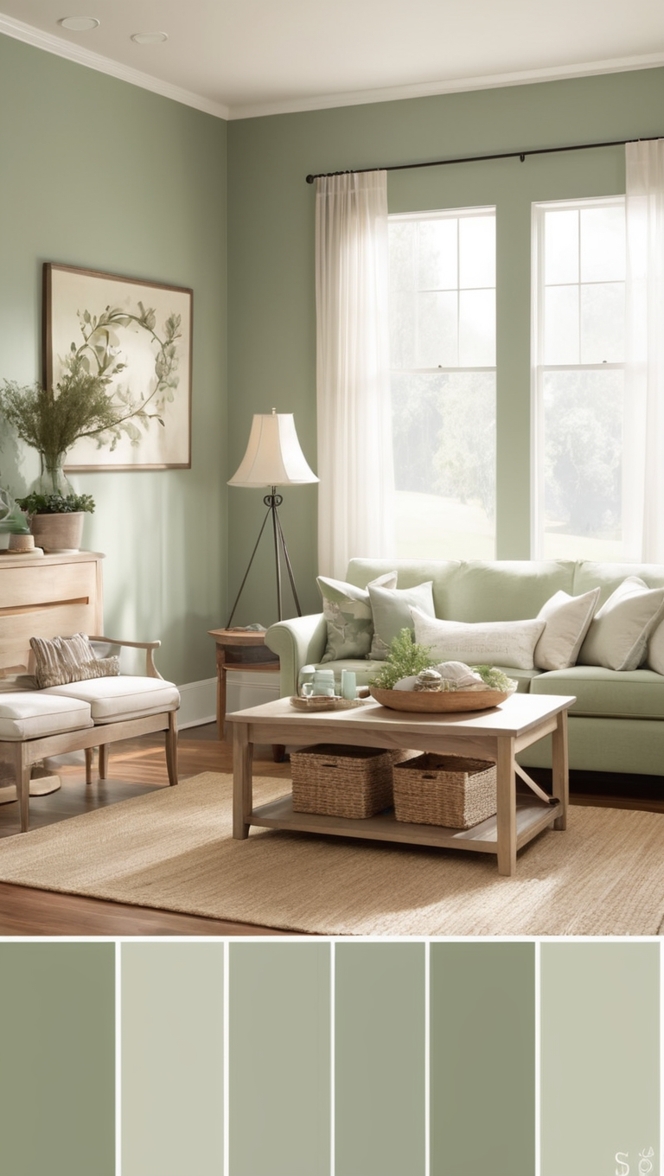 sage green living room decor, sage green living room furniture, sage green walls, sage green home decor, sage green curtains
