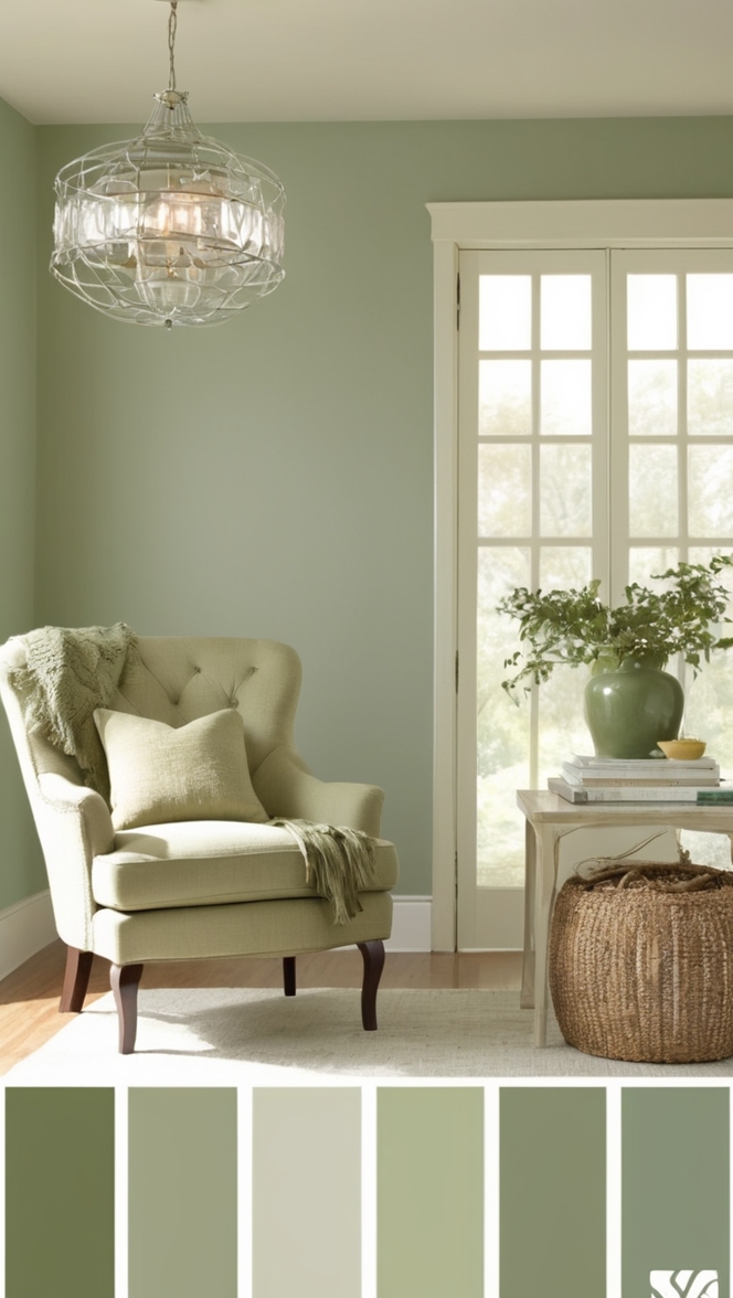 sage green sofa, sage green walls, sage green curtains, sage green decor, sage green paint