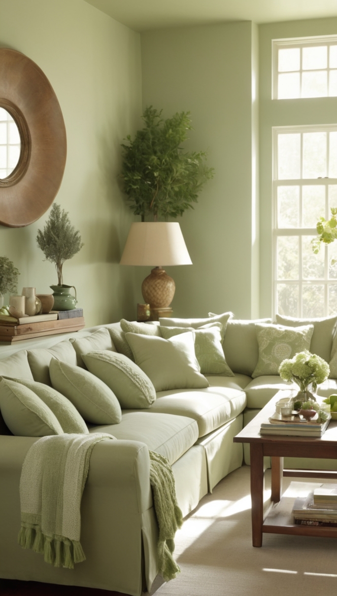 How can I style my living room with sage green pillows? ?