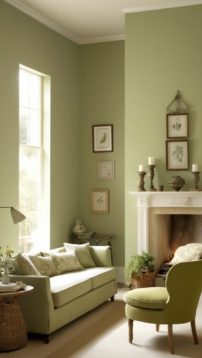 How can I decorate my living room with sage green walls? ?