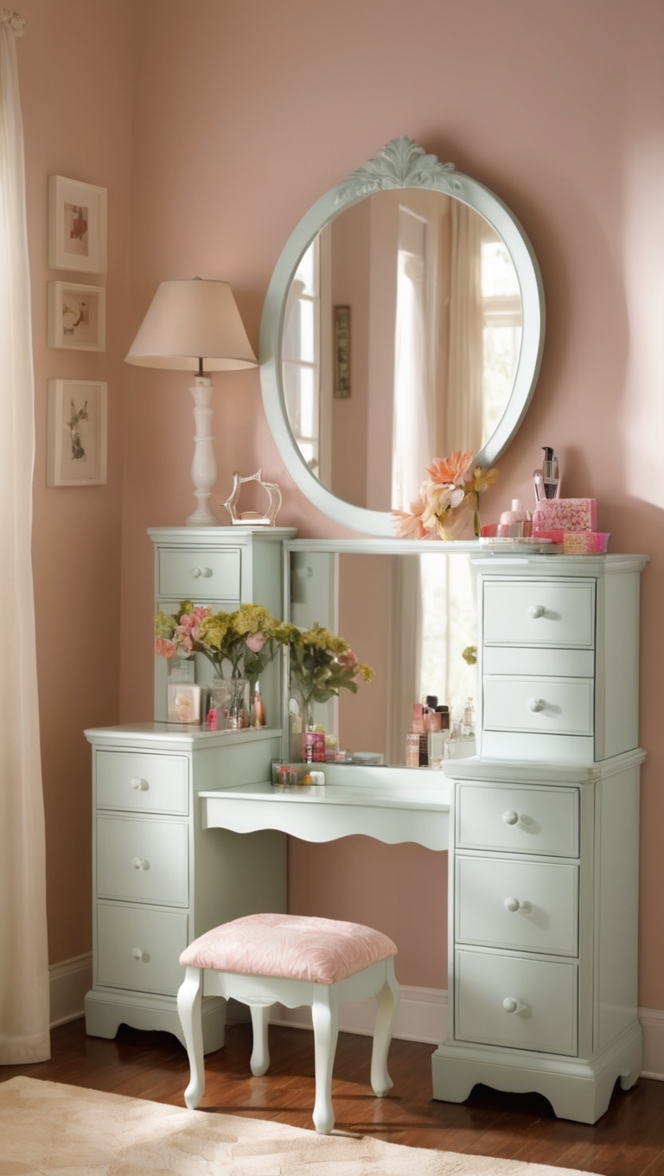 vanity dresser with mirror, white vanity dresser, modern vanity dresser, small vanity dresser, antique vanity dresser