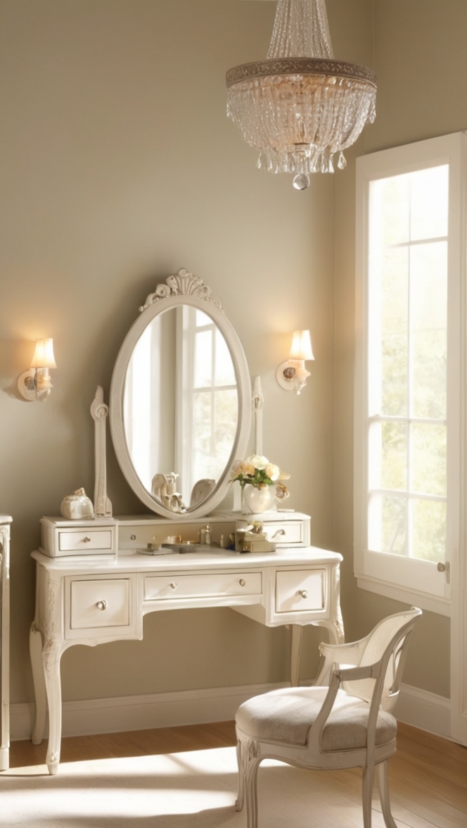 bedroom decor ideas, vintage vanity table, antique makeup vanity, shabby chic vanity, vintage furniture ideas