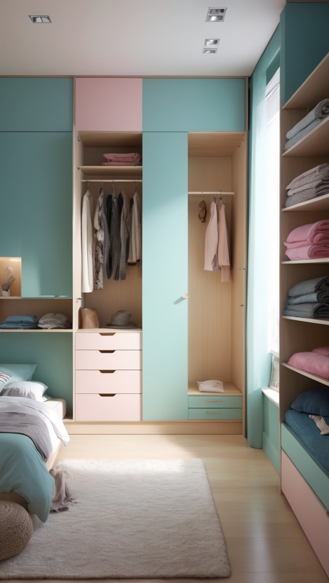 wardrobe organization ideas, space-saving wardrobe solutions, closet design for small spaces, bedroom storage solutions, built-in wardrobe design