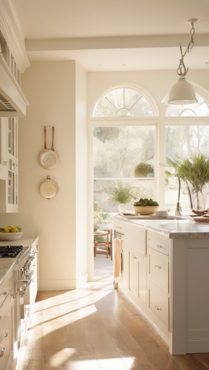 I’m intrigued by warm white kitchens, do you have any tips for creating a cozy atmosphere in one? ?