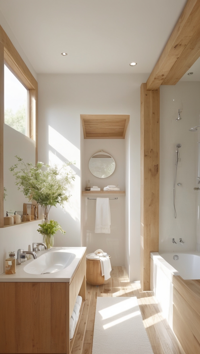 How would you design your ideal white and wood bathroom? ?