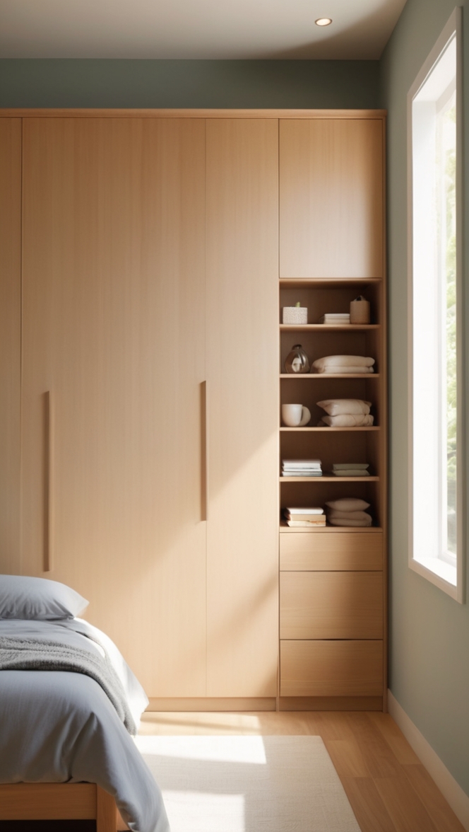 wooden wardrobe, bedroom design, modern furniture, closet organizer, stylish wardrobe