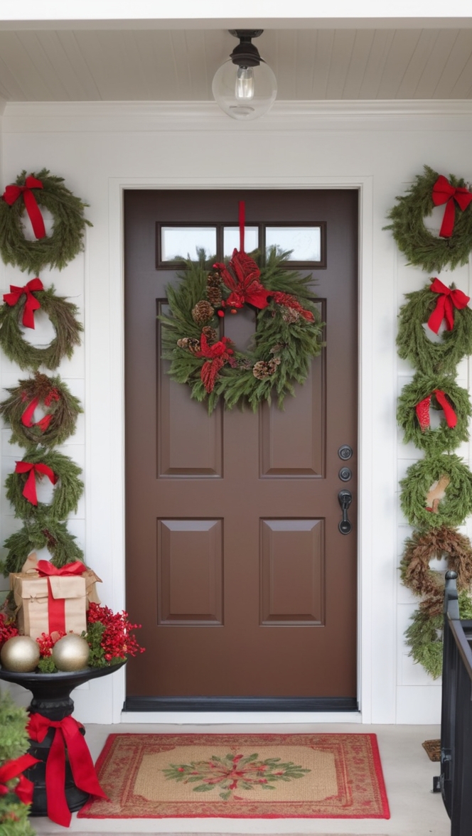 Christmas door decorations, Elegant holiday wreaths, Festive door garlands, Stylish Christmas swags