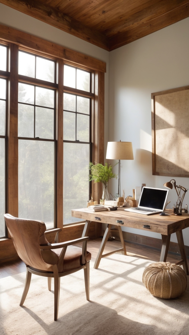 How can I incorporate a rustic modern vibe into my home office? ?