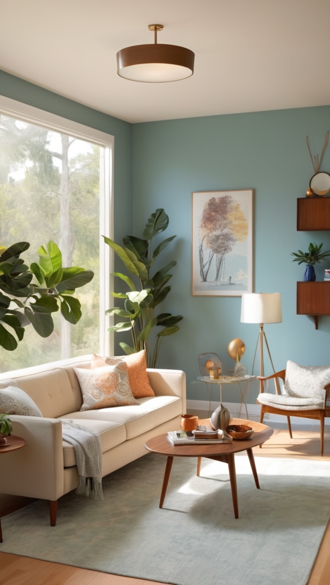 mid century modern furniture, cozy living room decor, modern living room design, vintage furniture, comfortable seating