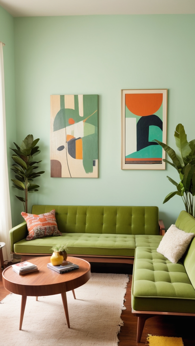 Mid Century Modern Living Room Green Sofa ?