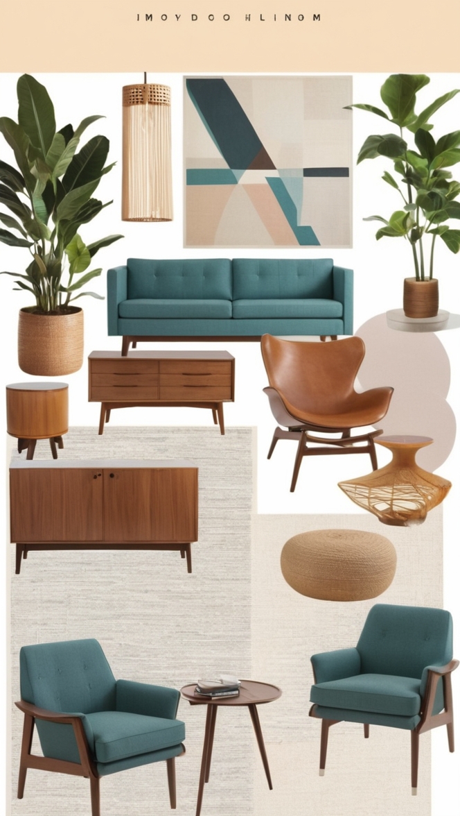 How would I incorporate the mid century modern living room moodboard into my own home? ?