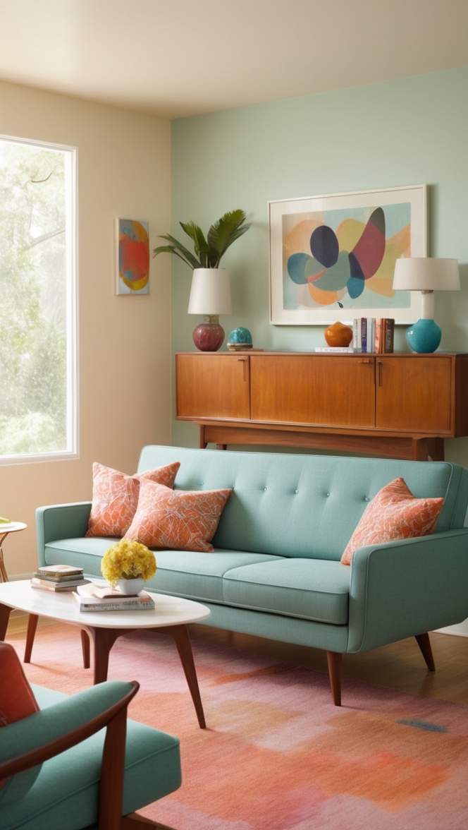 mid century modern furniture, 
modern sofa, 
retro couch, 
vintage living room decor, 
designer sectional