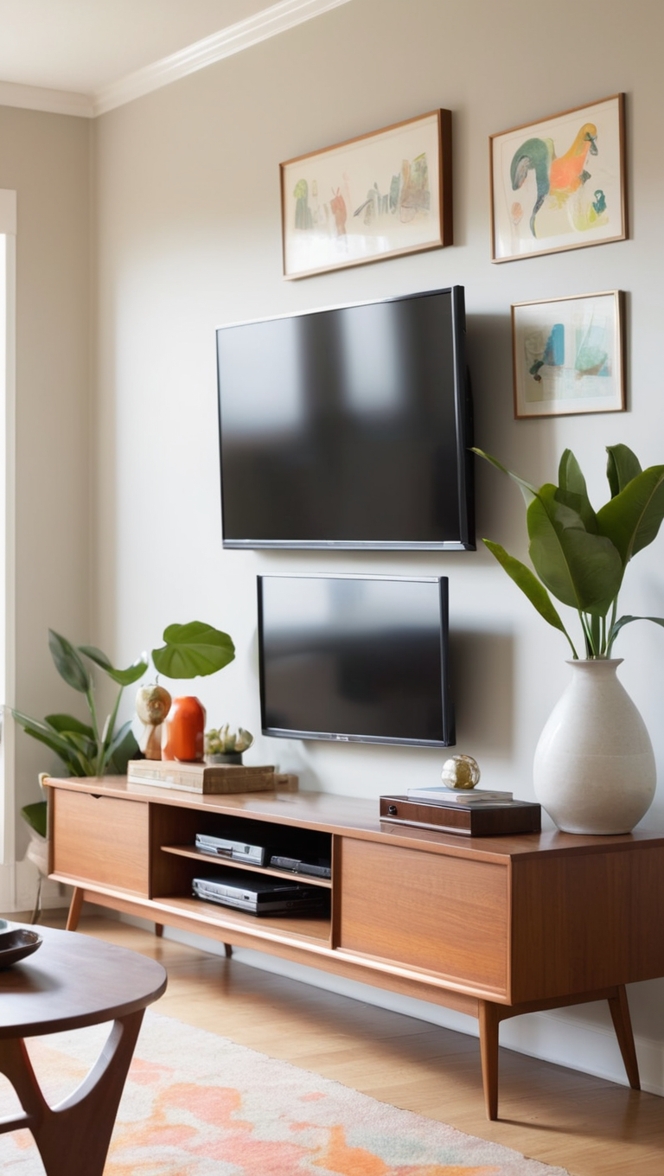 What are the best storage solutions for my mid century modern living room TV stands? ?