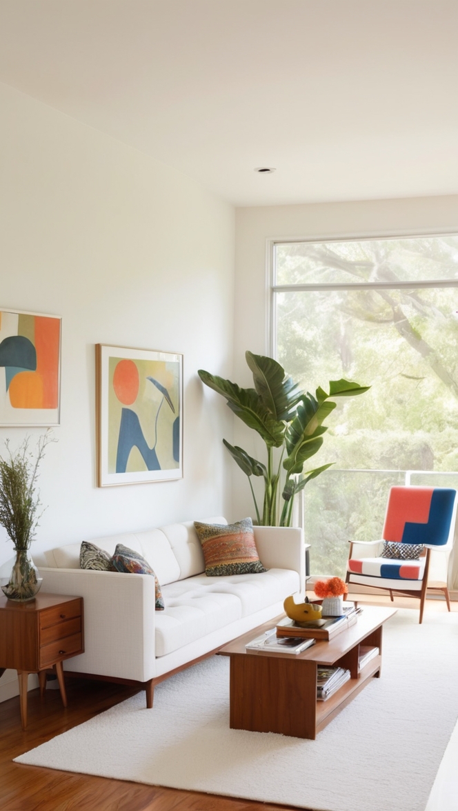 How can I style a mid century modern living room with a white couch? ?