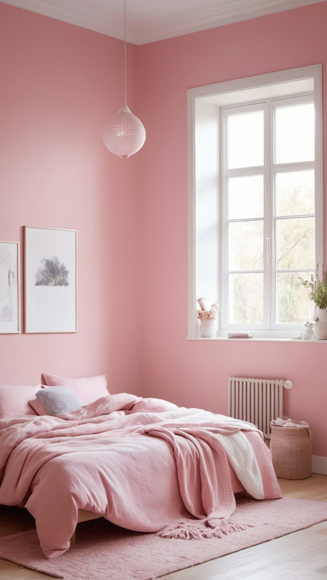How can I create a cozy minimalist pink bedroom? ?