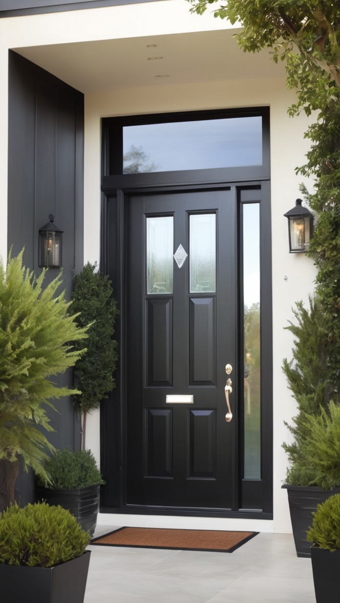 modern front door, contemporary entry door, sleek black entrance, stylish black door, high-end front entry