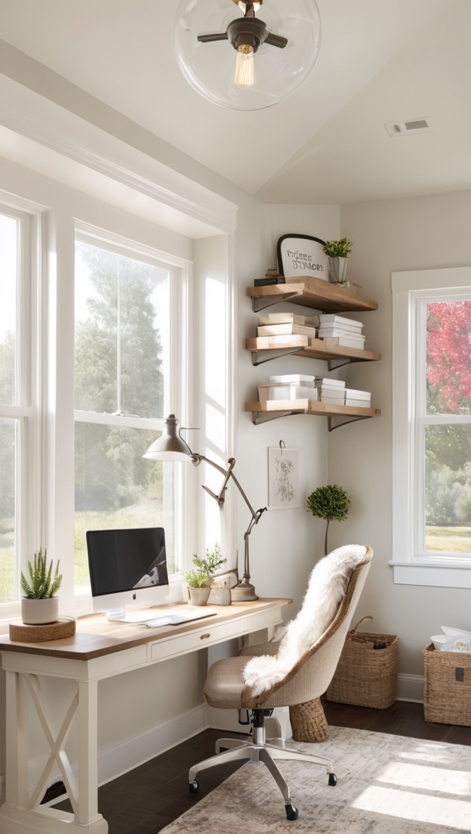 How can I create a cozy modern farmhouse home office? ?
