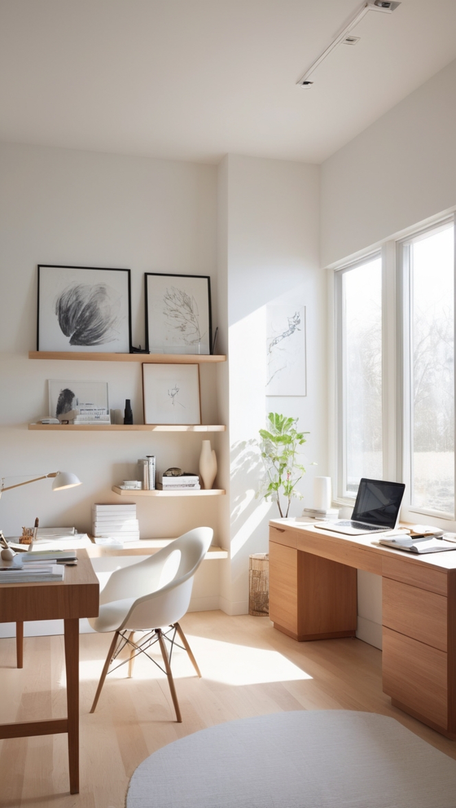 How can I create a sleek modern home office design with a minimalist approach? ?