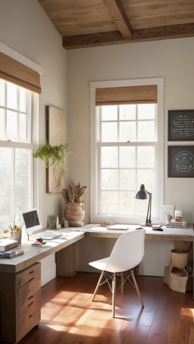 rustic home decor, farmhouse office design, industrial office furniture, vintage home office, contemporary farmhouse desk