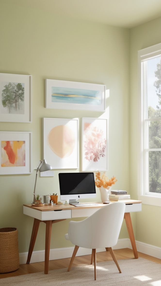 modern office furniture, contemporary office design, organic office decor, minimalist workspace setup, eco-friendly home office