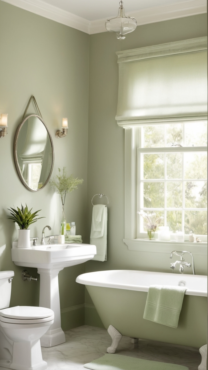 How would I incorporate sage green and grey into my bathroom decor? ?