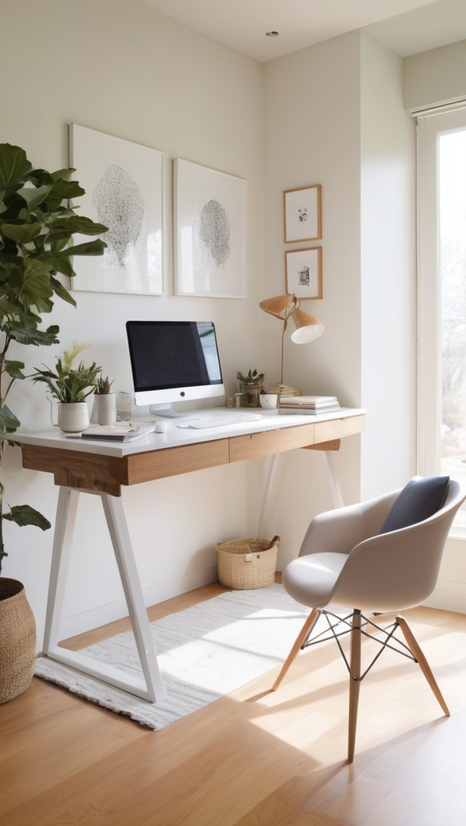 How can I create a stylish, efficient workspace in my simple modern home office? ?