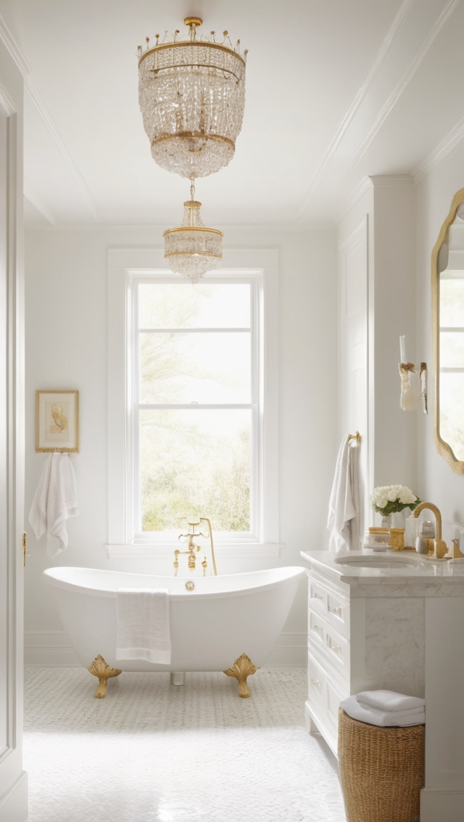 How would you personalize a white and gold bathroom to suit your style? ?