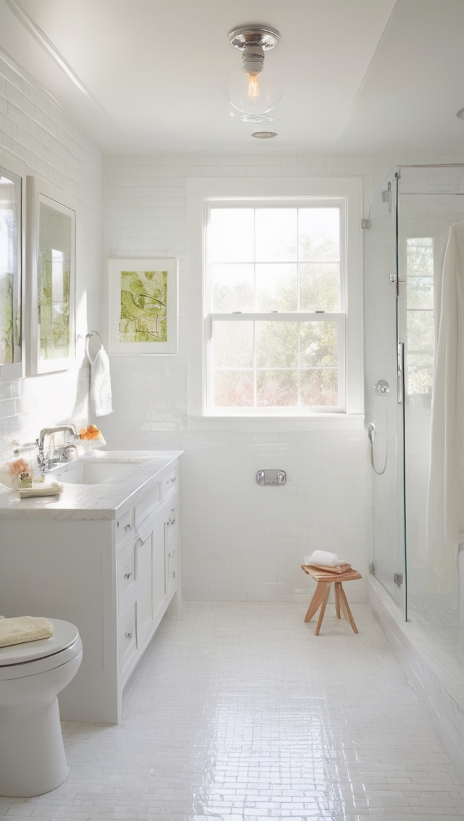 How can I transform my bathroom with a modern touch using white subway tile? ?
