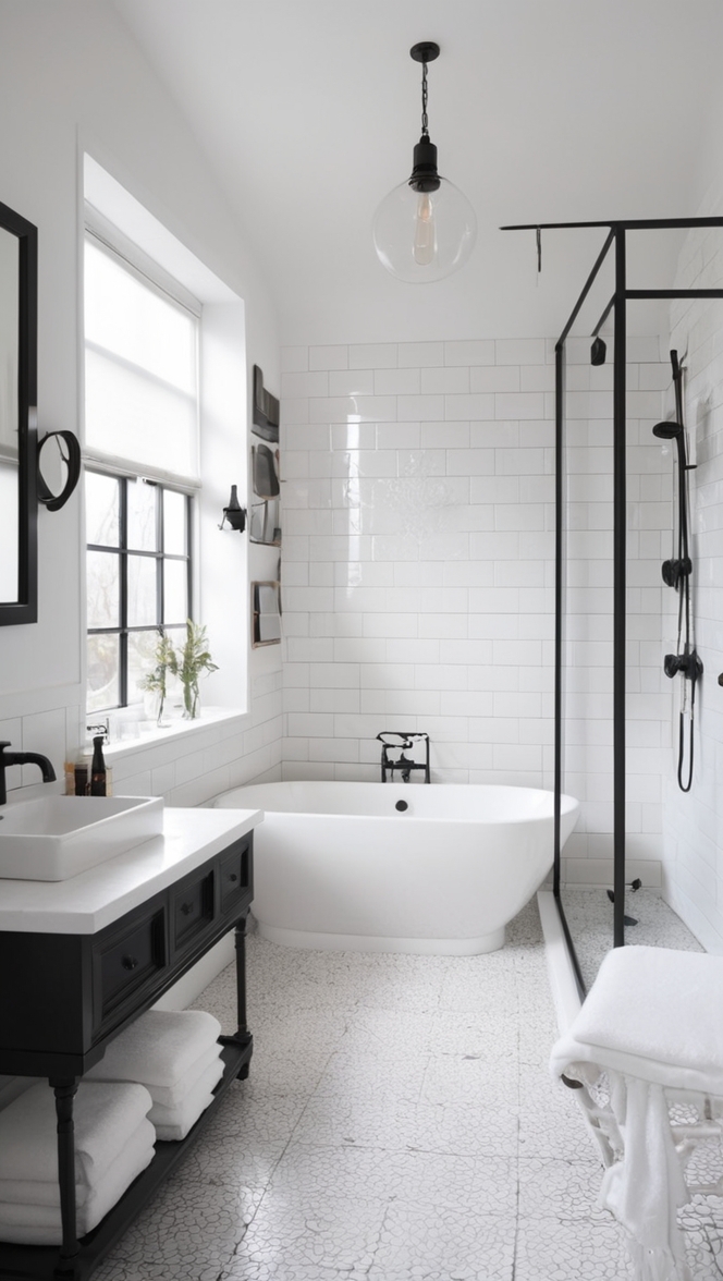 What are your thoughts on designing a modern white tile black grout bathroom? ?